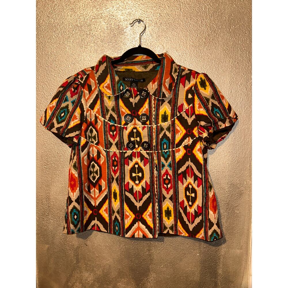 Scott Taylor Southwestern Coastal Cowgirl Vintage Hippie Swing Silk Blend Jacket